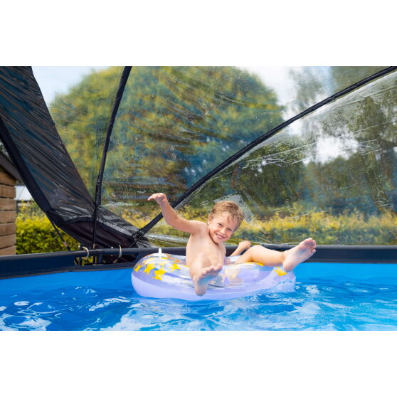 Piscina EXIT Stone ø360x122cm con pompa filtro a sabbia e copertura e pompa di calore - grigio