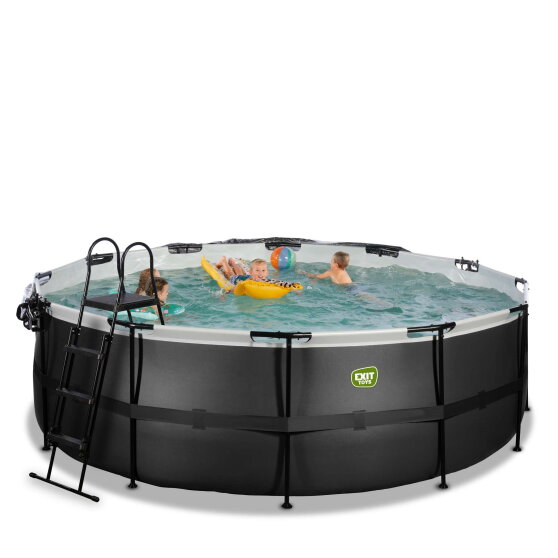 Piscina EXIT Black Leather ø427x122cm con pompa filtro a sabbia e copertura e set accessori - nero