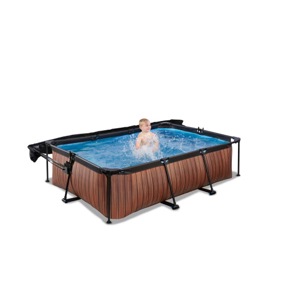 Piscina EXIT Wood 220x150x65cm con pompa filtro e pensilina - marrone