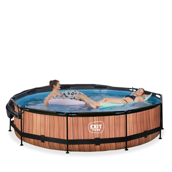 Piscina EXIT Wood &oslash;360x76cm con pompa filtro e pensilina - marrone