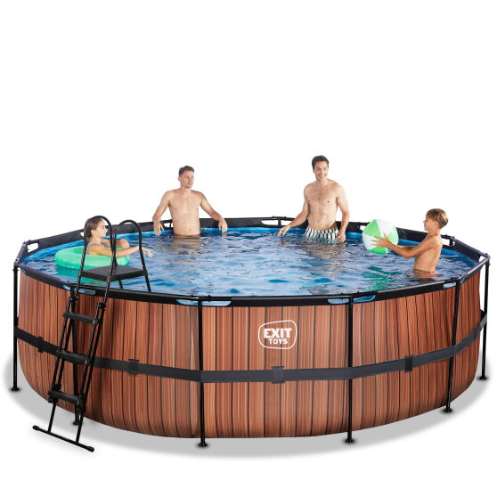 Piscina EXIT Wood &oslash;488x122cm con pompa filtro - marrone