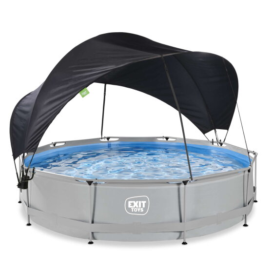 Piscina EXIT Soft Grey ø360x76cm con pompa filtro e pensilina - grigio