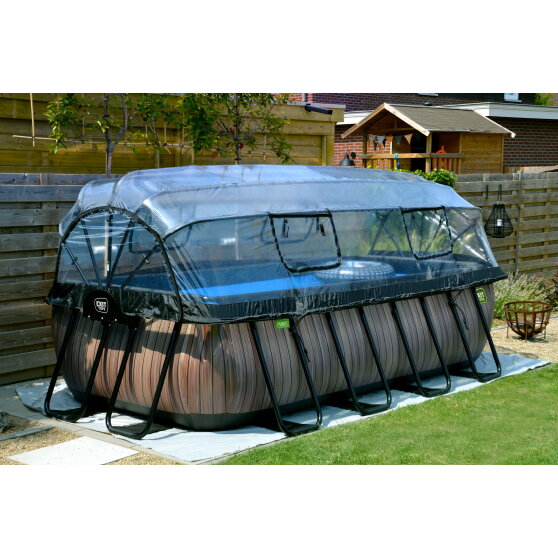 Piscina EXIT Black Leather 400x200x100cm con pompa filtro a sabbia e copertura e pompa di calore - nero