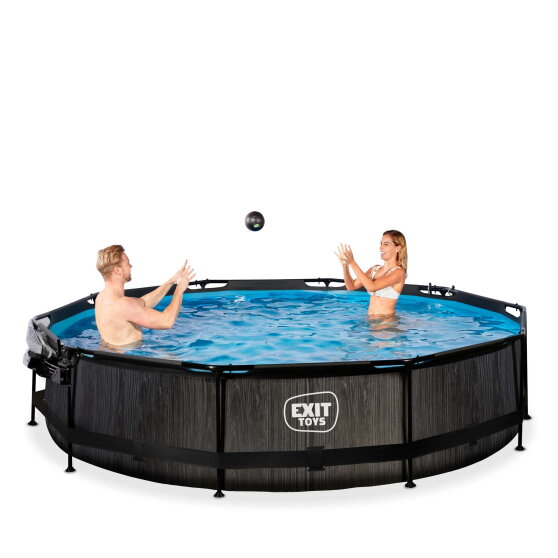Piscina EXIT Black Wood ø360x76cm con pompa filtro e copertura - nero