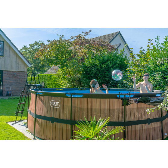 Piscina EXIT Wood ø450x122cm con pompa filtro - marrone