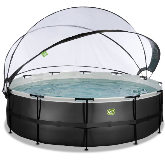 EXIT Black Leather pool ø488x122cm with sand filter pump and dome and accessory set - black