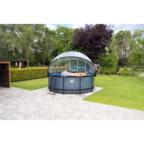 Piscina EXIT Black Leather ø360x122cm con pompa filtro a sabbia e copertura e pompa di calore - nero