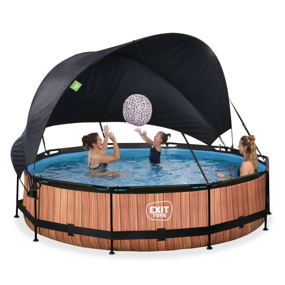 Piscina EXIT Wood &oslash;360x76cm con pompa filtro e pensilina - marrone