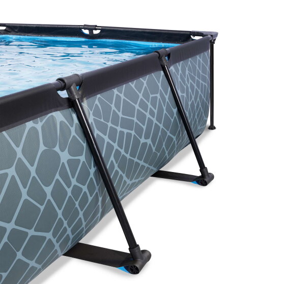 Piscina EXIT Stone 220x150x65cm con pompa filtro e copertura - grigio