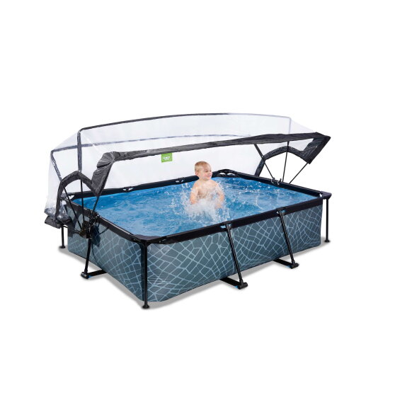Piscina EXIT Stone 220x150x65cm con pompa filtro e copertura - grigio