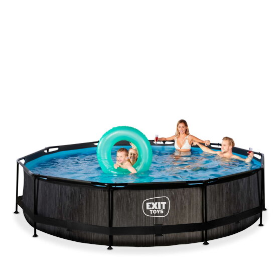 Piscina EXIT Black Wood ø360x76cm con pompa filtro - nero