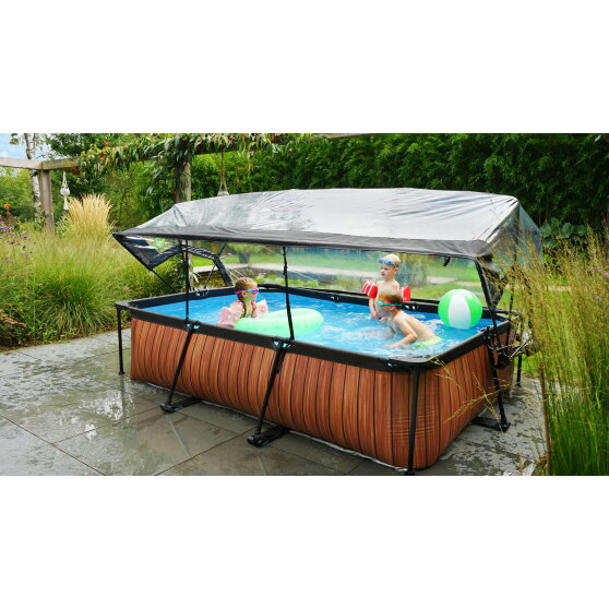 Piscina EXIT Stone 300x200x65cm con pompa filtro e copertura - grigio