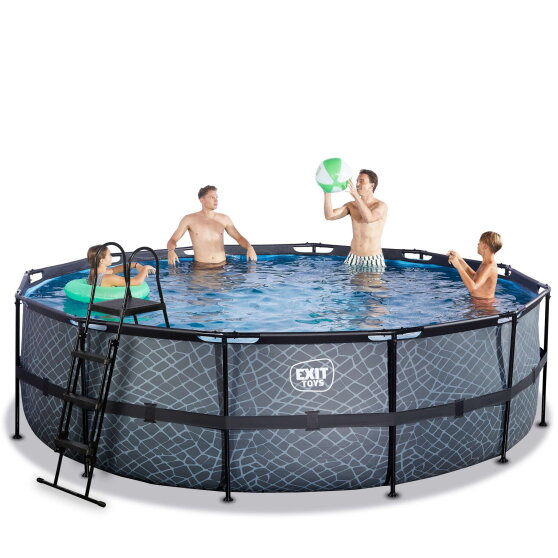 Piscina EXIT Stone &oslash;488x122cm con pompa filtro a sabbia - grigia