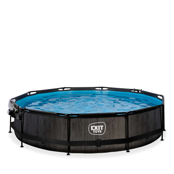 Piscina EXIT Black Wood ø360x76cm con pompa filtro e copertura - nero