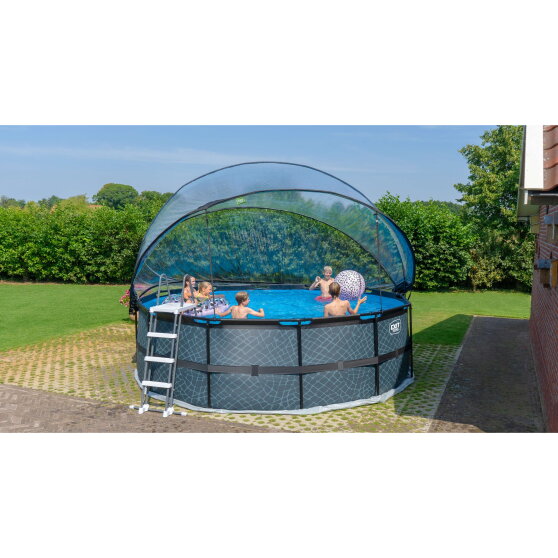 Piscina EXIT Black Leather ø450x122cm con pompa filtro a sabbia e copertura e pompa di calore - nero