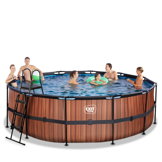 Piscina EXIT Wood ø450x122cm con pompa filtro - marrone