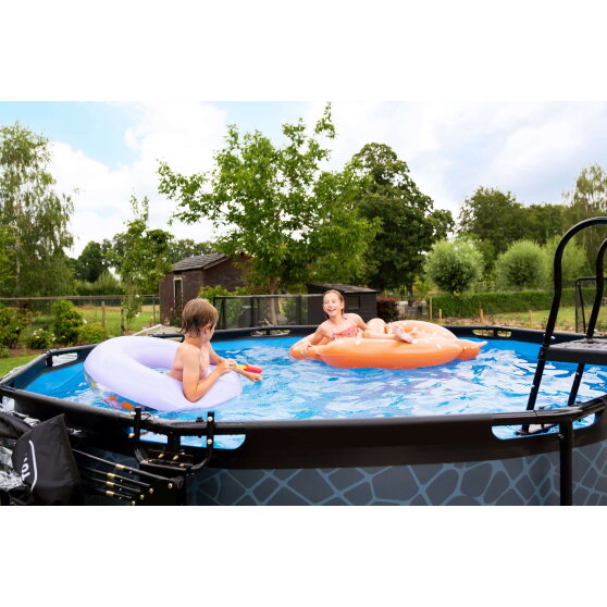 Piscina EXIT Stone ø360x122cm con pompa filtro - grigia