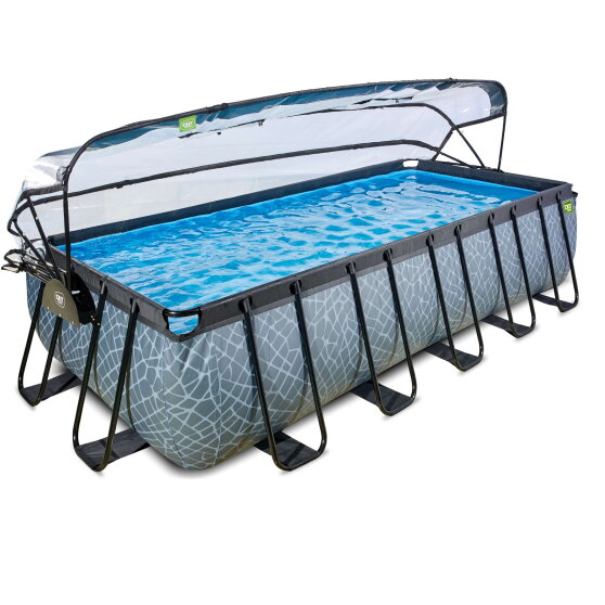 Piscina EXIT Stone 540x250x122cm con pompa filtro a sabbia e copertura - grigio