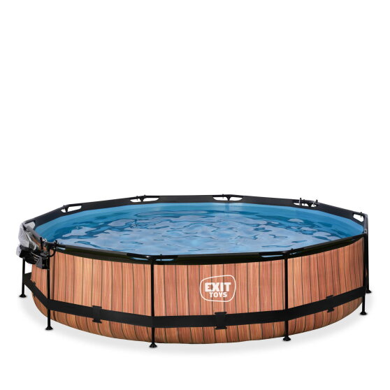 Piscina EXIT Wood &oslash;360x76cm con pompa filtro e copertura - marrone