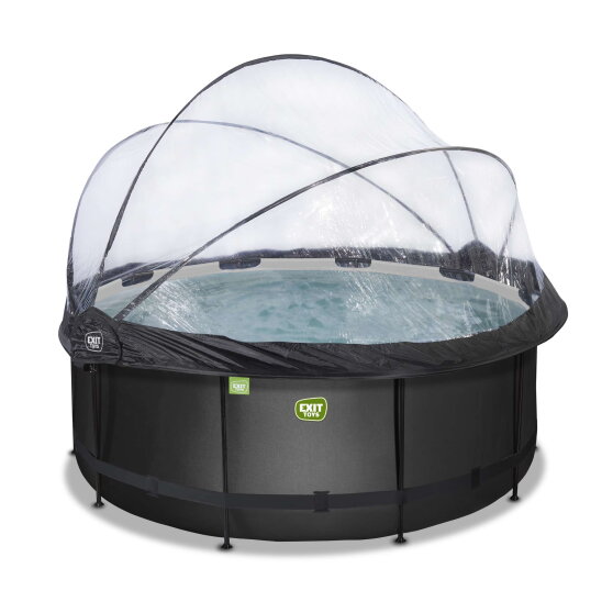 Piscina EXIT Black Leather ø360x122cm con pompa filtro a sabbia e copertura e pompa di calore - nero