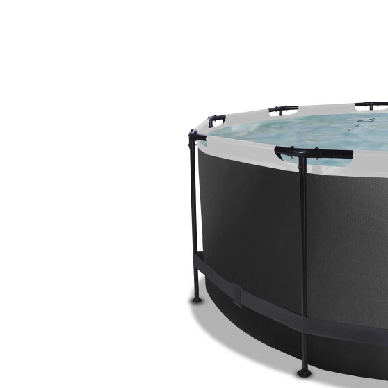 Piscina EXIT Black Leather ø360x122cm con pompa filtro a sabbia e copertura e pompa di calore - nero
