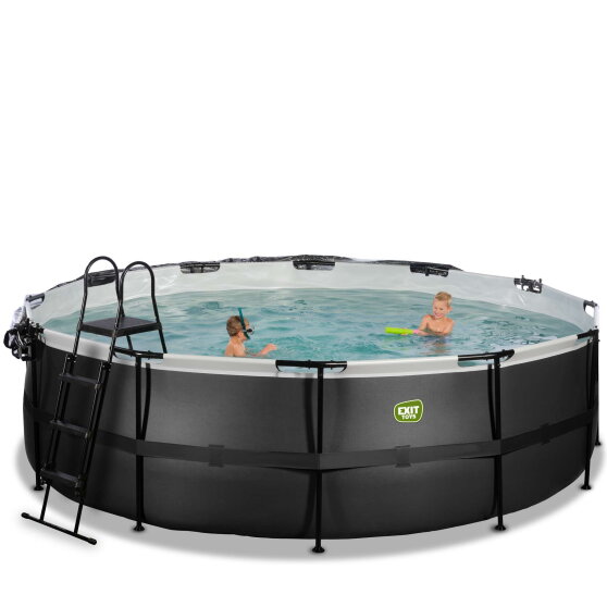 Piscina EXIT Black Leather ø488x122cm con pompa filtro a sabbia e copertura e pompa di calore - nero