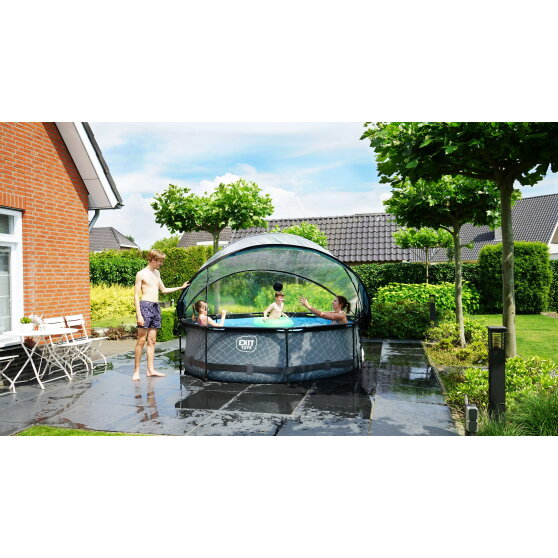Piscina EXIT Stone ø300x76cm con pompa filtro e copertura - grigio
