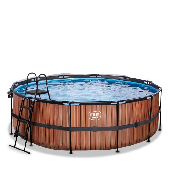 EXIT Wood pool ø427x122cm with sand filter pump and dome - brown
