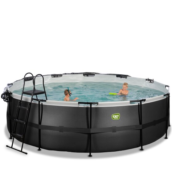 EXIT Black Leather pool ø488x122cm with sand filter pump and dome and accessory set - black
