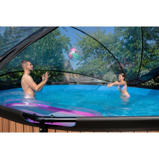 EXIT Wood pool ø450x122cm with sand filter pump and dome and heat pump - brown