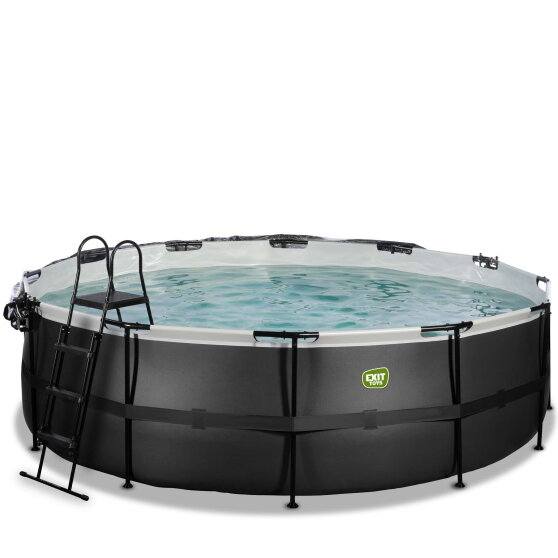 Piscina EXIT Black Leather ø488x122cm con pompa filtro a sabbia e copertura e pompa di calore - nero