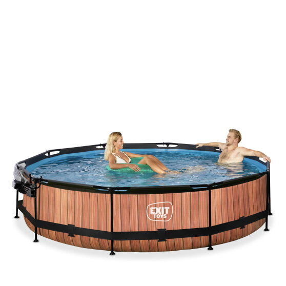 Piscina EXIT Wood &oslash;360x76cm con pompa filtro e copertura - marrone