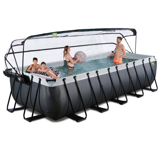 EXIT Black Leather pool 540x250x122cm with sand filter pump and dome - black