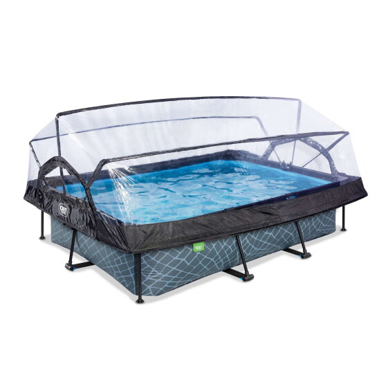 Piscina EXIT Stone 300x200x65cm con pompa filtro e copertura - grigio