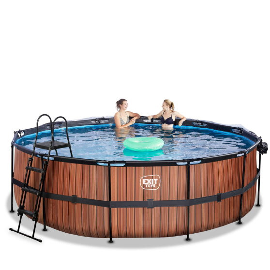 Piscina EXIT Wood &oslash;450x122cm con pompa filtro a sabbia e copertura - marrone