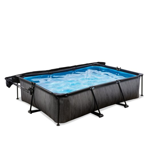 EXIT Black Wood pool 300x200x65cm with filter pump and canopy - black