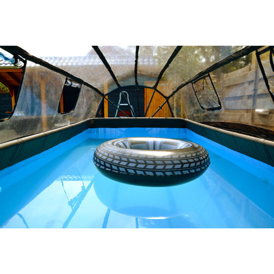 Piscina EXIT Wood 400x200x100cm con pompa filtro a sabbia e copertura e pompa di calore - marrone