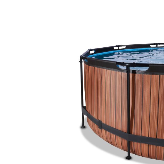 EXIT Wood pool ø360x122cm with sand filter pump and dome and heat pump - brown