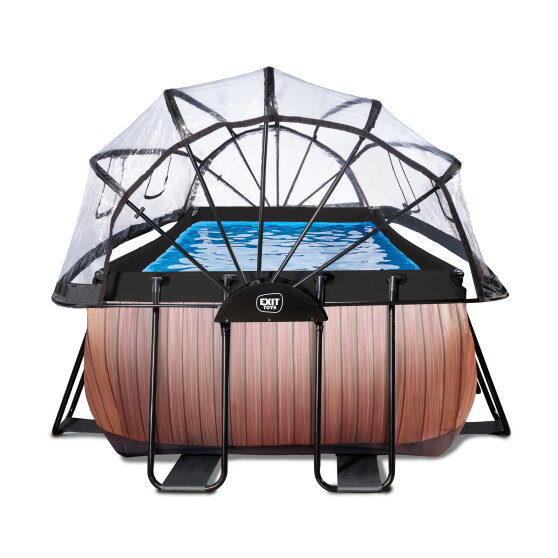 EXIT Wood pool 400x200x122cm with sand filter pump and dome and heat pump - brown
