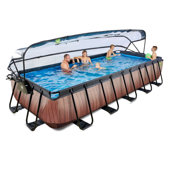 Piscina EXIT Wood 540x250x100cm con pompa filtro a sabbia e copertura e pompa di calore - marrone