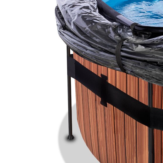 EXIT Wood pool ø450x122cm with sand filter pump and dome and heat pump - brown