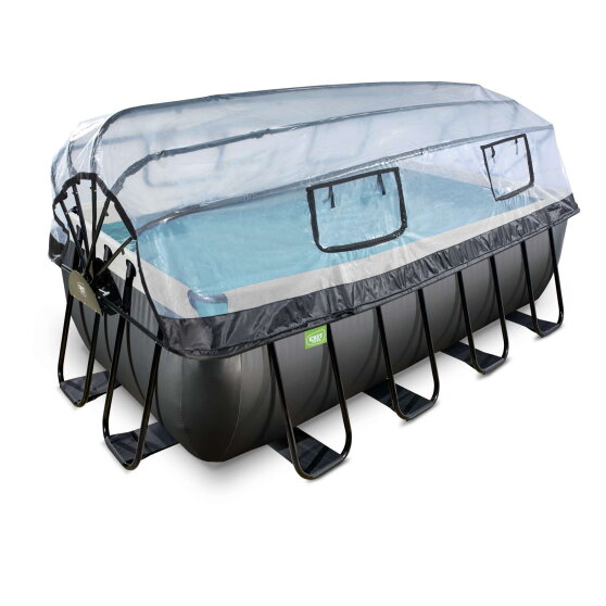 Piscina EXIT Black Leather 400x200x122cm con pompa filtro a sabbia e copertura - nero