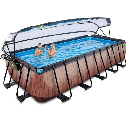 Piscina EXIT Wood 540x250x122cm con pompa filtro a sabbia e copertura e pompa di calore - marrone
