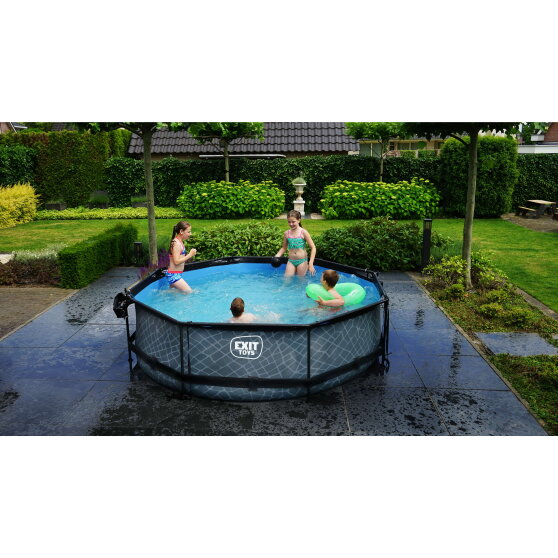 Piscina EXIT Stone &oslash;300x76cm con pompa filtro - grigia