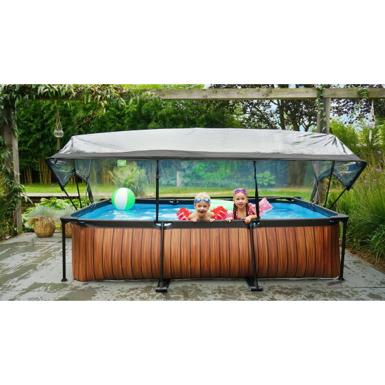 Piscina EXIT Wood 300x200x65cm con pompa filtro e copertura - marrone