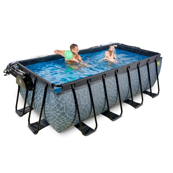 EXIT Stone pool 400x200x122cm with sand filter pump and dome - grey