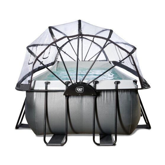 EXIT Black Leather pool 400x200x122cm with sand filter pump and dome and accessory set - black