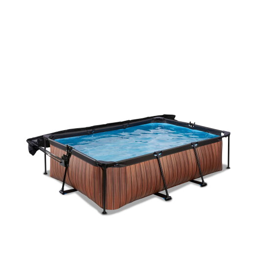 Piscina EXIT Wood 220x150x65cm con pompa filtro e pensilina - marrone