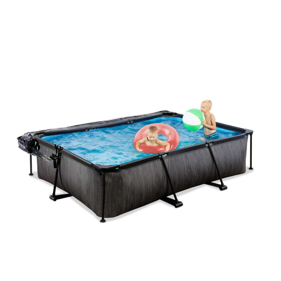 Piscina EXIT Black Wood 300x200x65cm con pompa filtro e copertura - nero