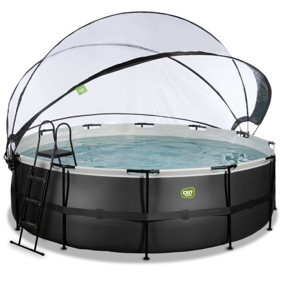 Piscina EXIT Black Leather &oslash;450x122cm con pompa filtro a sabbia e copertura e set accessori - nero